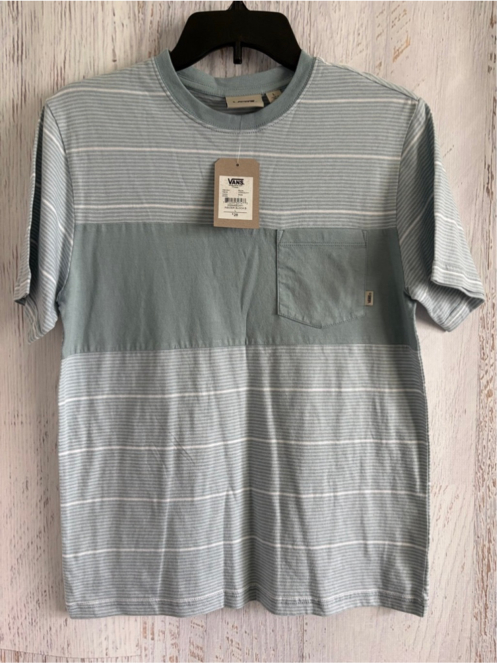 Boy's Vans Light Blue & White Striped Short Sleeve Tee L